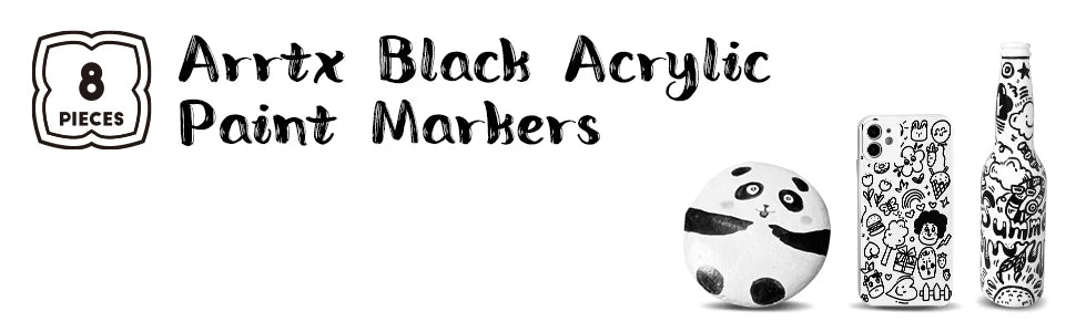 Pack of 8 black acrylic paint markers