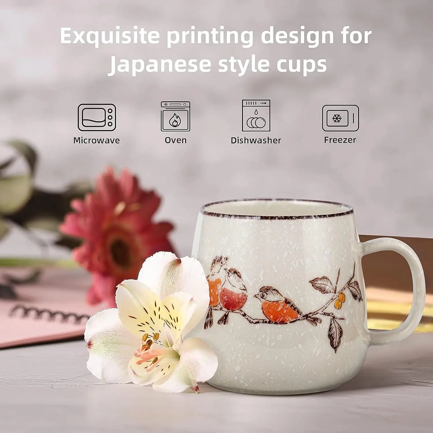 Tasse de style japonais rétro de 380ml avec ou sans couvercle et cuillère