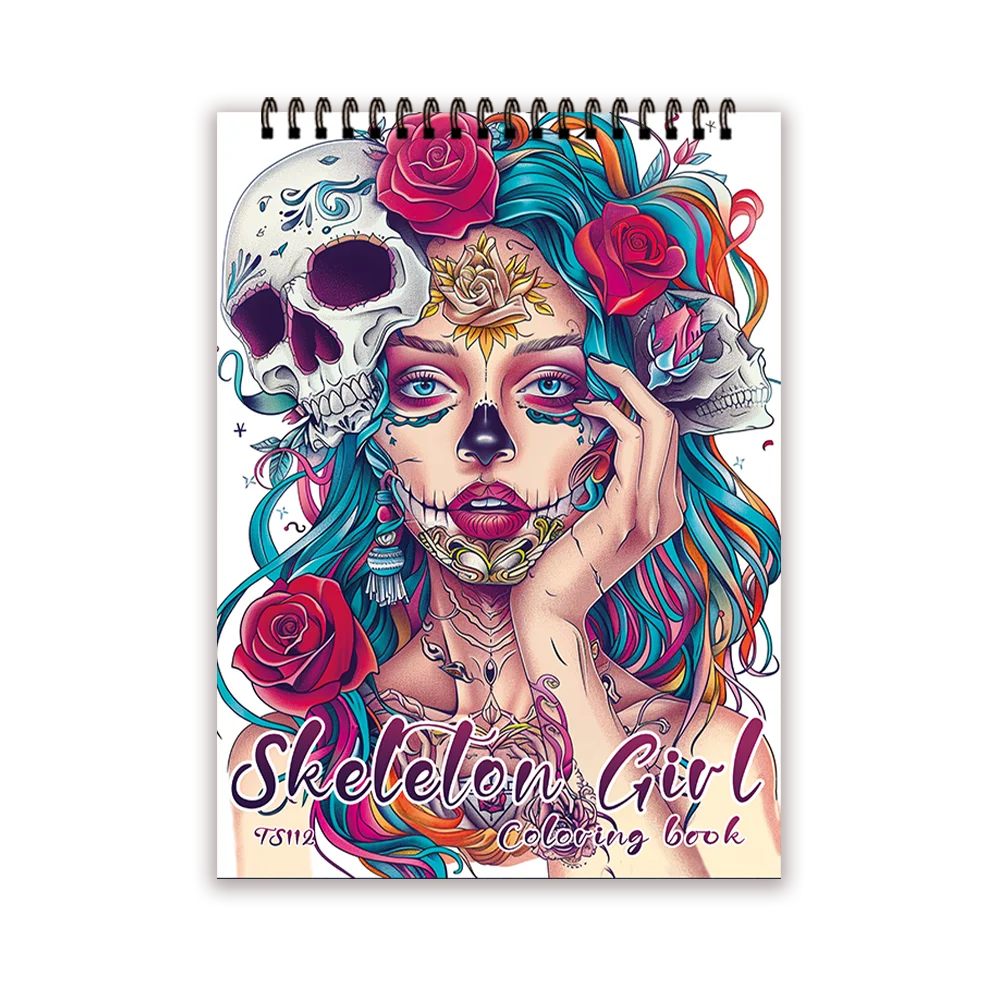 Coloring Books 30 Sheets 100gsm for Adults Flower Girl Flower Skeleton