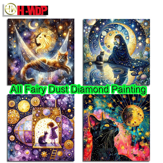 Peintures à diamants Chat mystique Diamants carré AB FD ou Cristal Poussière de fée