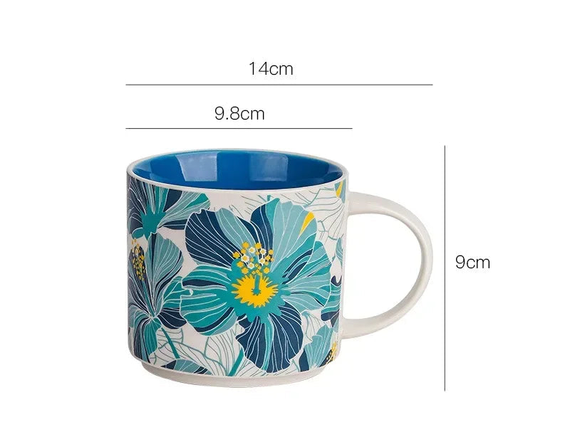 Handmade ceramic mug 450ML flowers