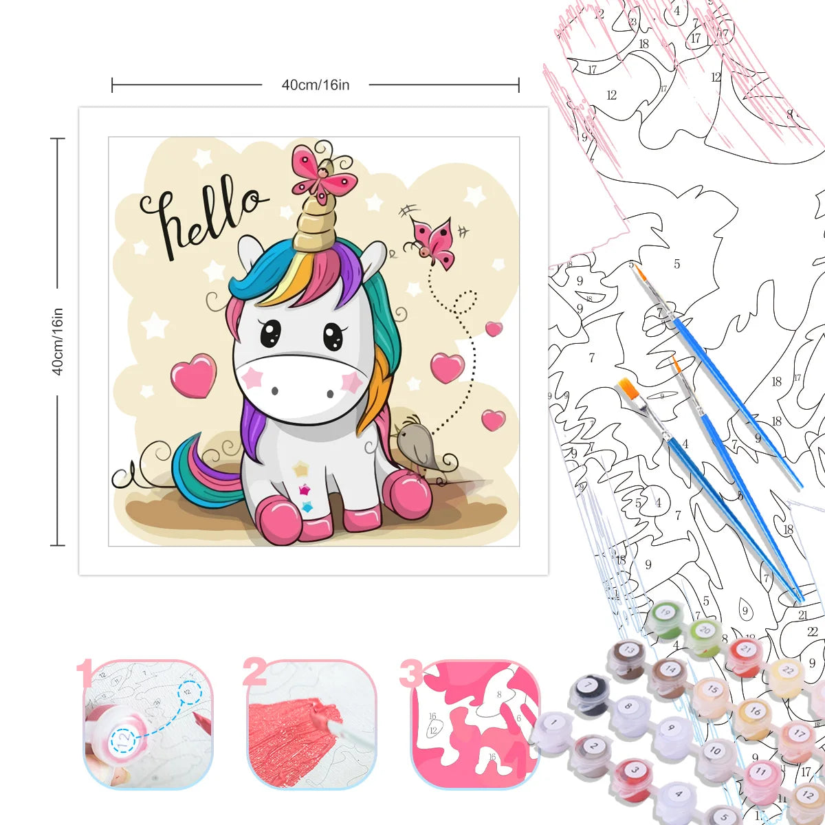Paint by numbers for kids Unicorn Rabbit Owl