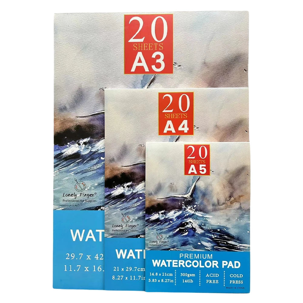 A3/A4/A5 140lb/300gsm 20 Sheets Cold Pressed Watercolour Paper Pad