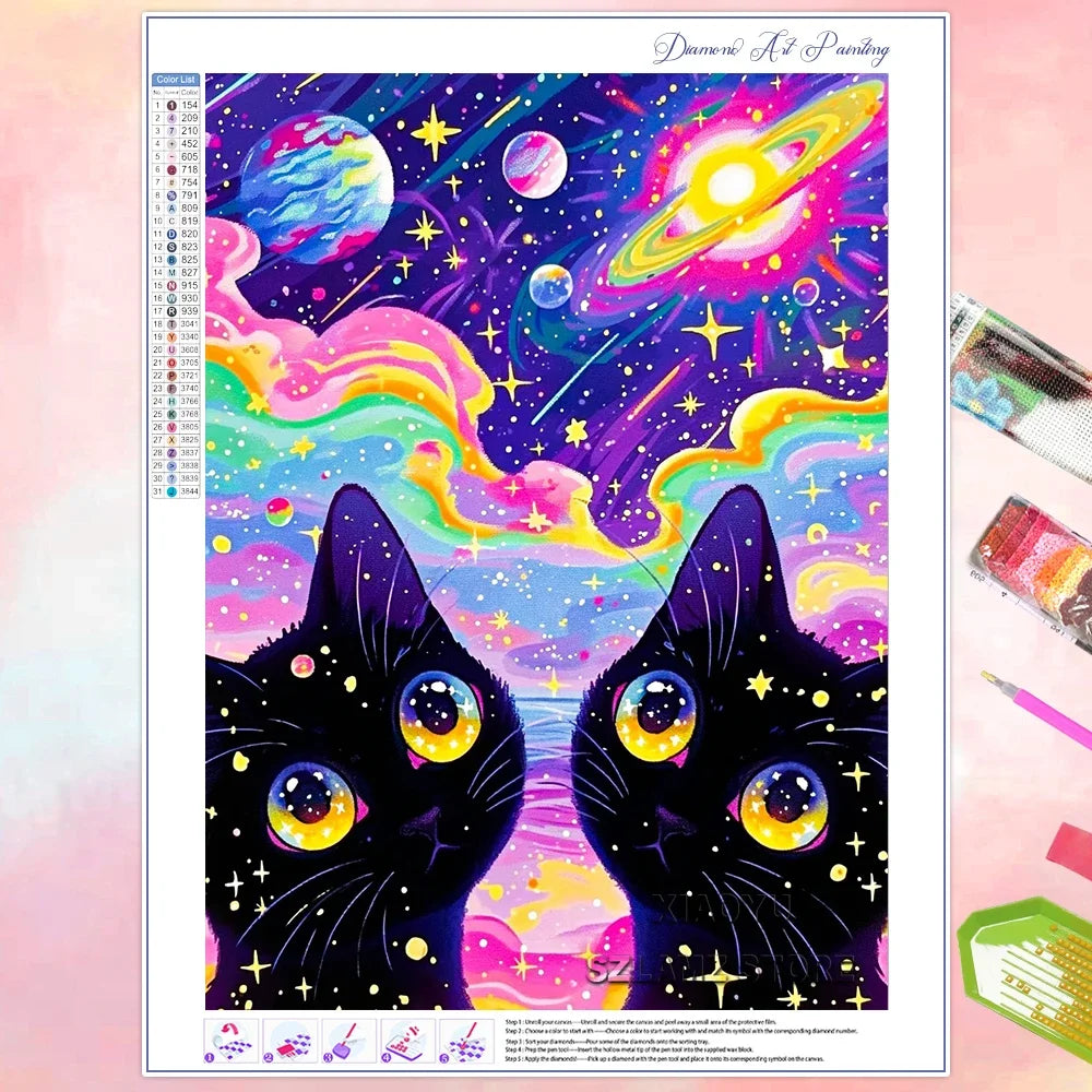 Diamond Paintings for Adult Beginner Anime Cat in Space