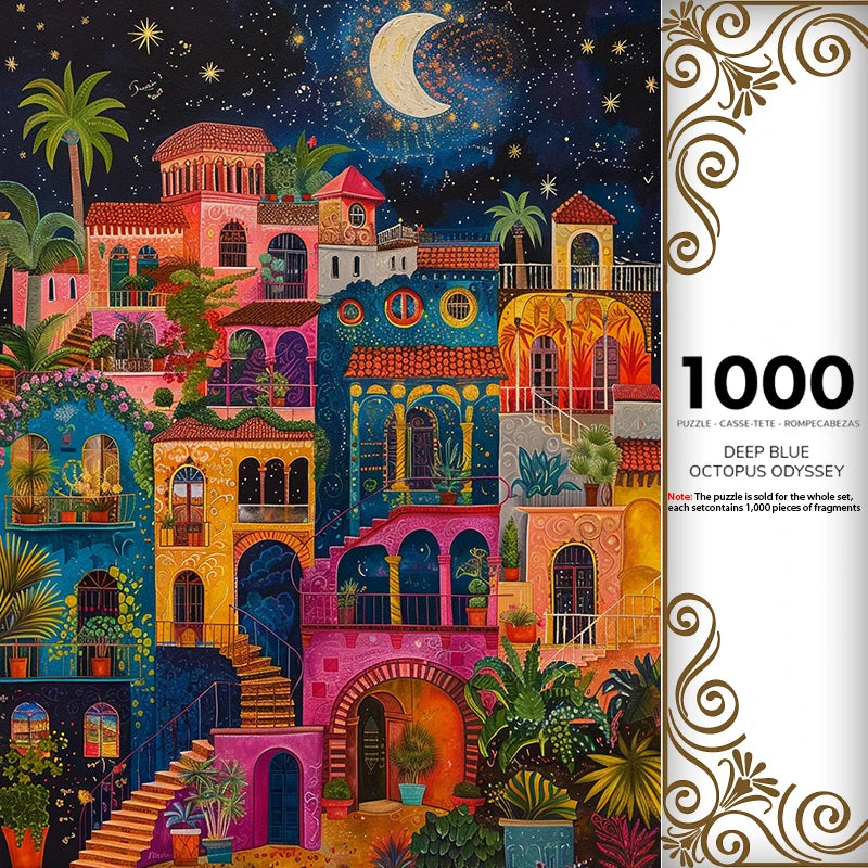 Puzzle 1000 Pieces pour adulte Ville colorée dans la nuit