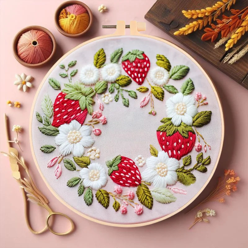 Broderie point de croix Colibri papillon cerf fraises fleurs montagnes