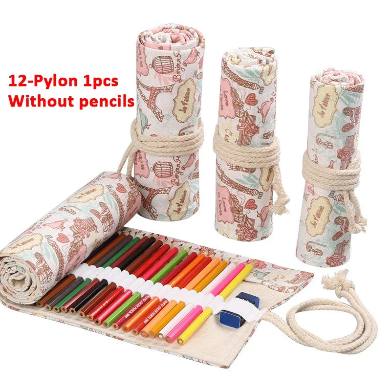 Trousse enroulable en tissu pour crayons, stylos pinceaux Plusieurs motifs disponibles