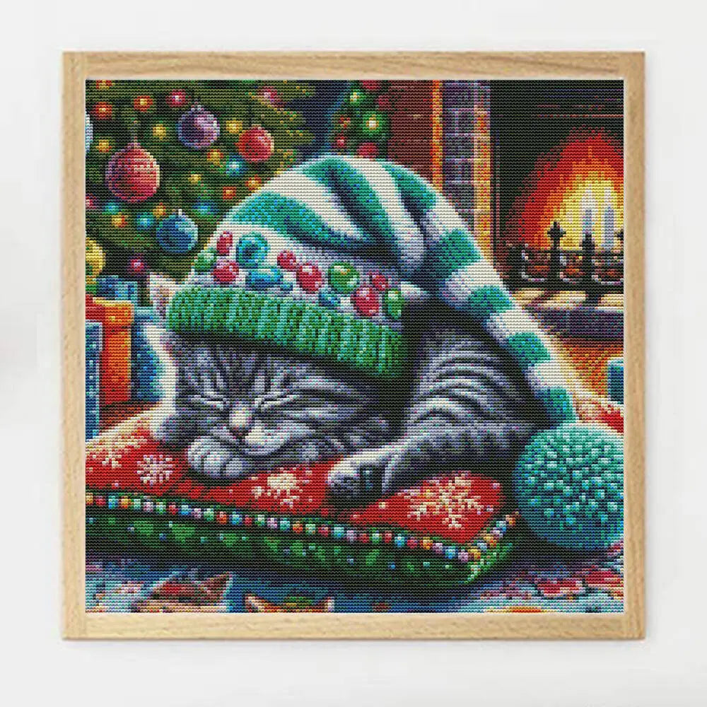 Kit de point de croix Chaton de Noel