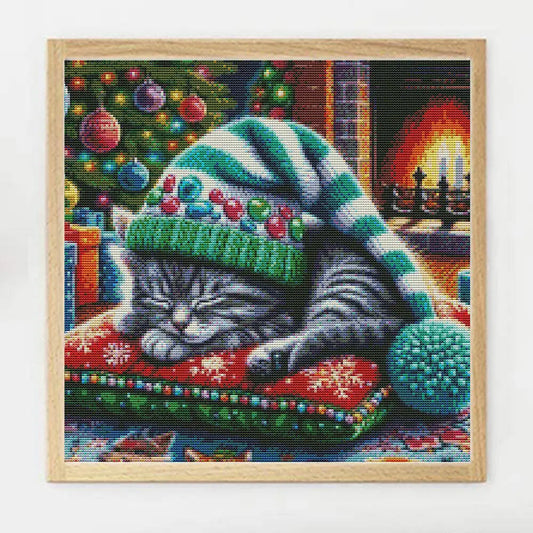 Kit de point de croix Chaton de Noel