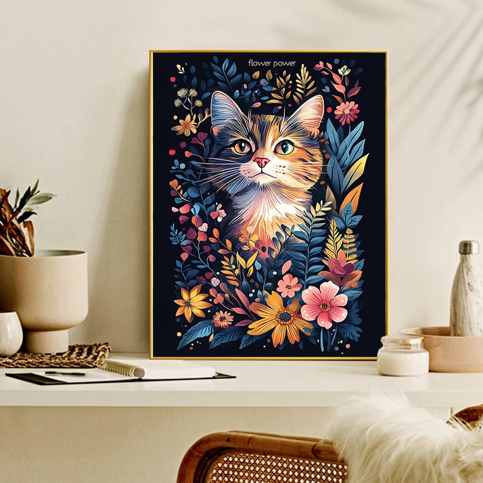 Peintures par numéros chat en fleurs