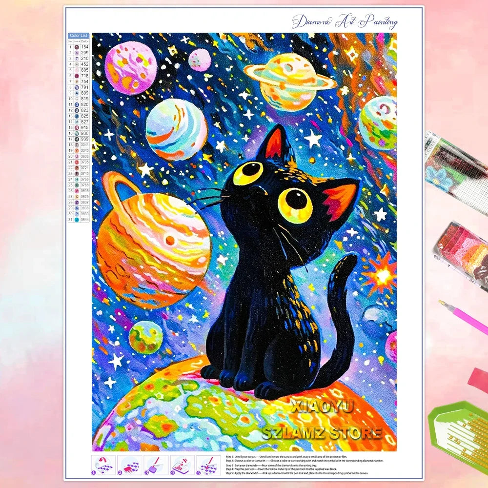 Diamond Paintings for Adult Beginner Anime Cat in Space