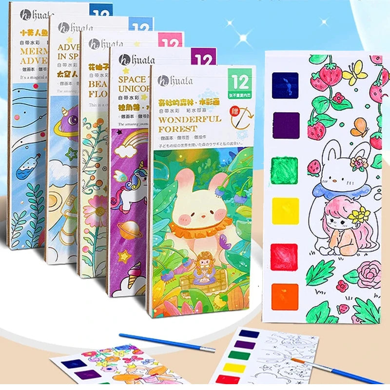 Books of 12 or 20 sheets of paper to paint with water paint for children