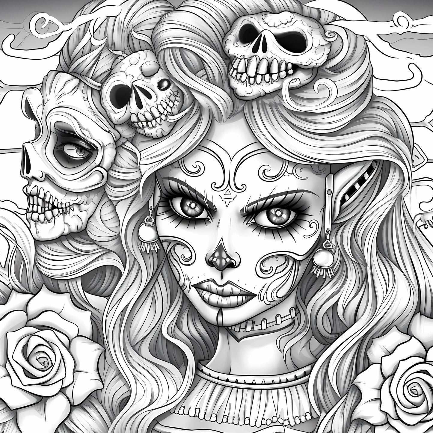 Livre de coloriage Skeleton Beauty, modèles uniques de crâne