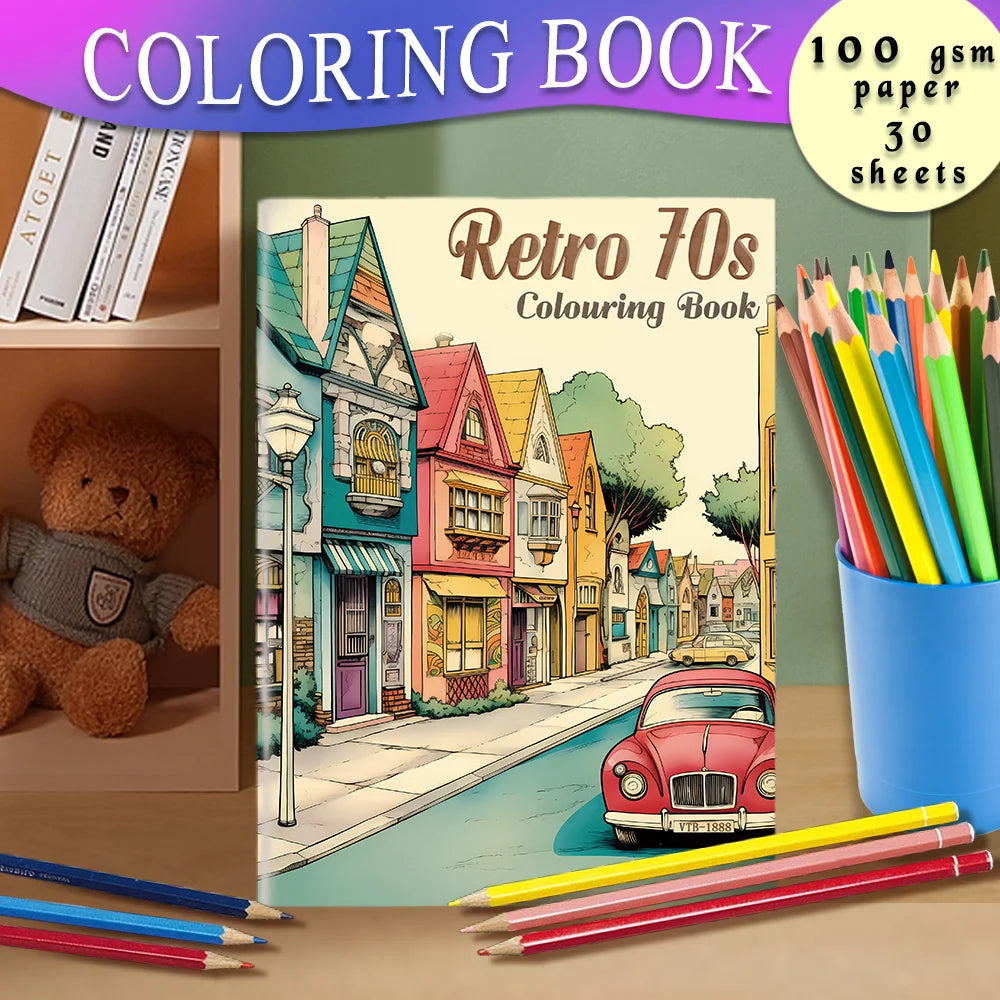 70s Retro Coloring Book for Teens and Adults