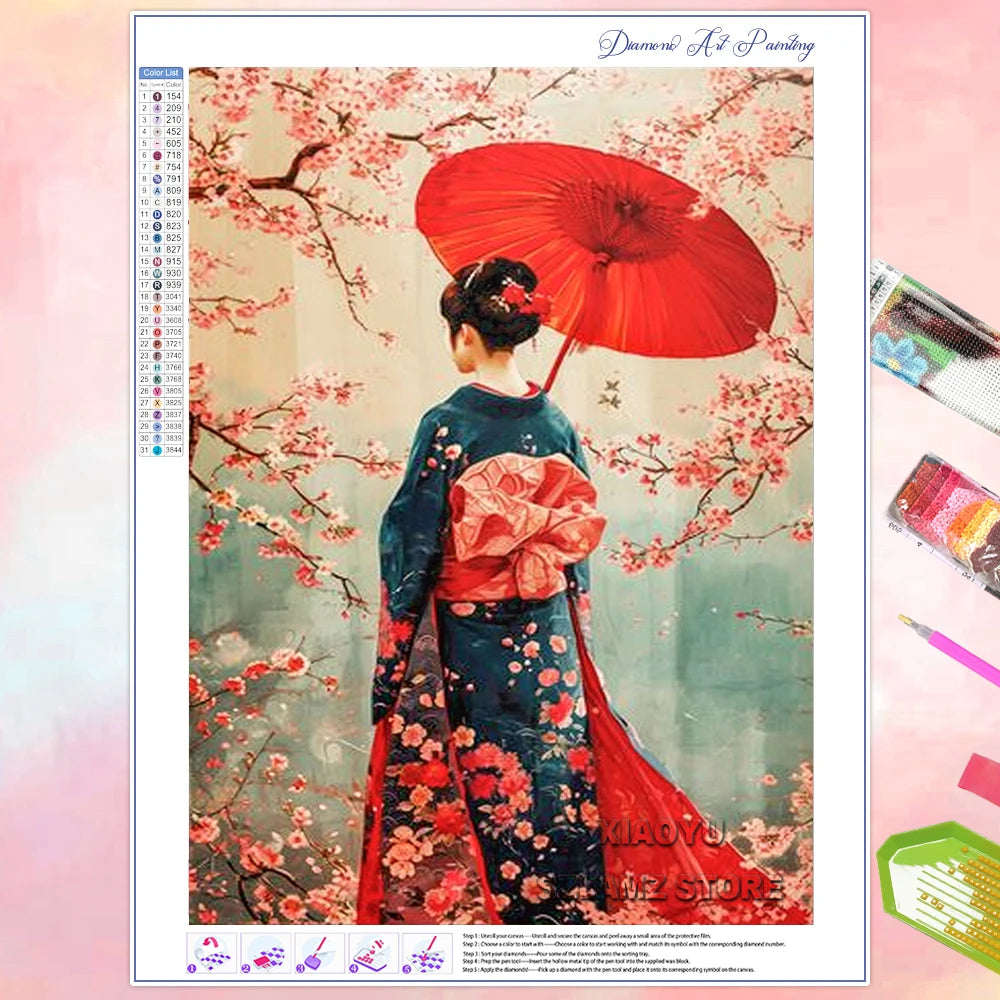Pinturas de diamantes de flor de cerezo en Fuji, Japón