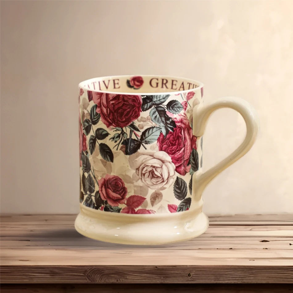 Taza de cerámica retro de 380 ml con flores románticas