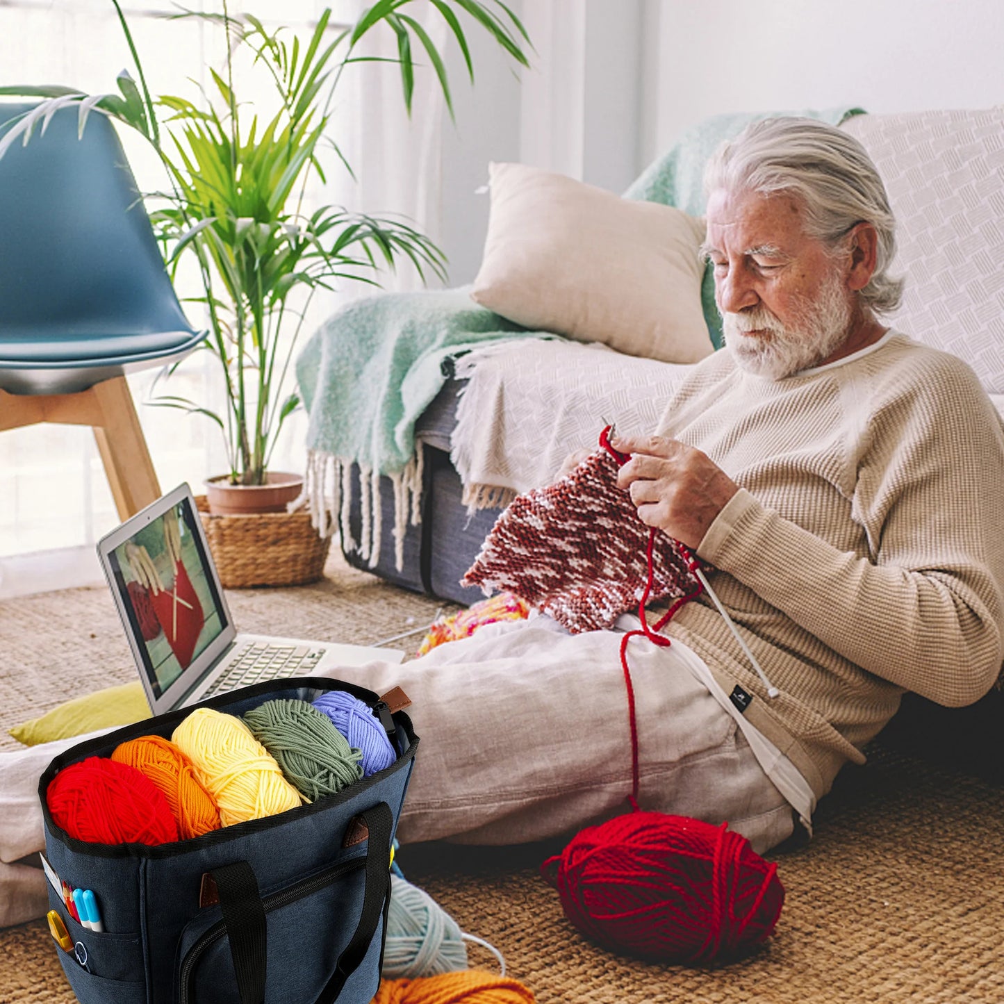 Bolsa de almacenamiento para accesorios de punto, crochet y costura.