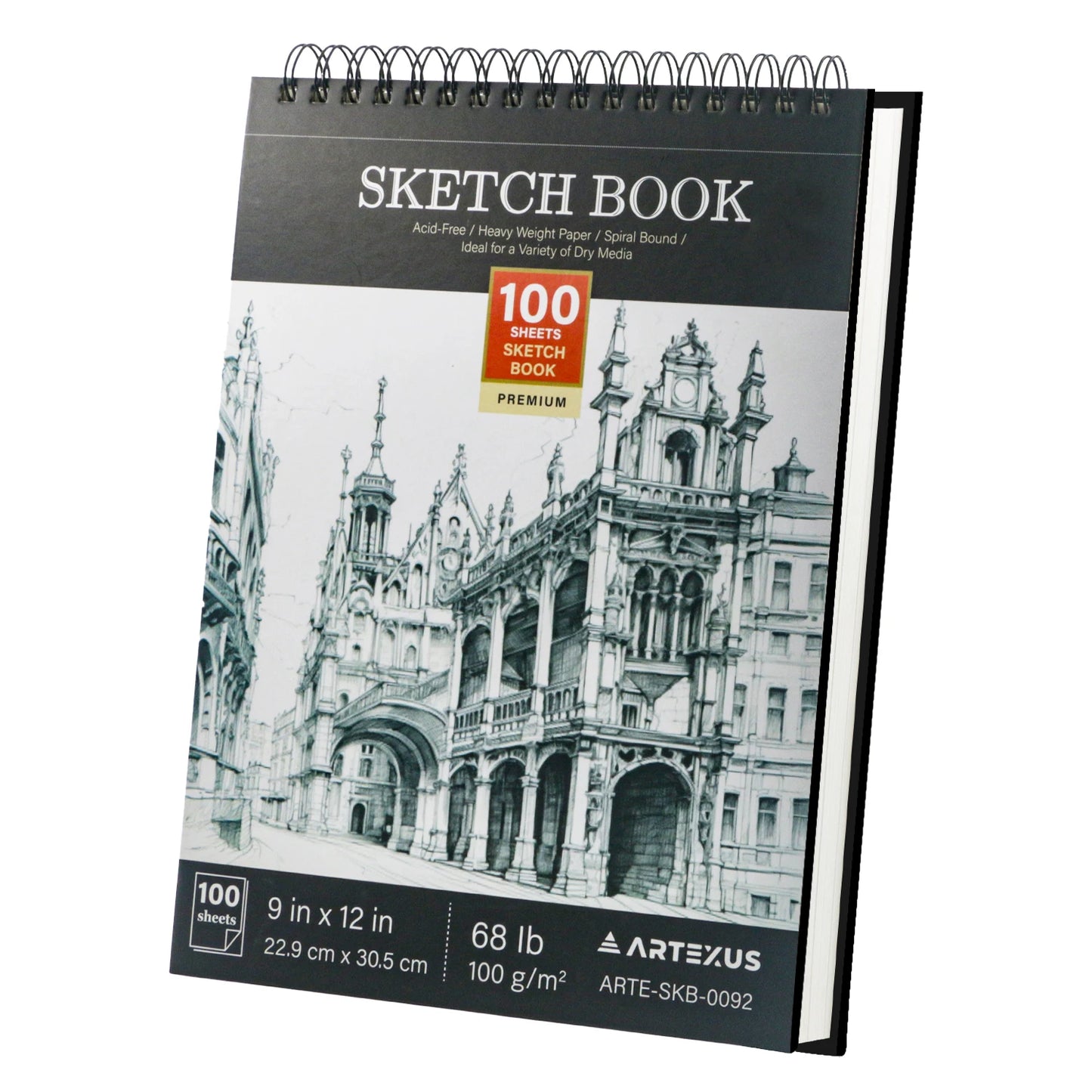 Cuaderno de bocetos de 9" x 12", 100 hojas, 68 lb/100 g/m²