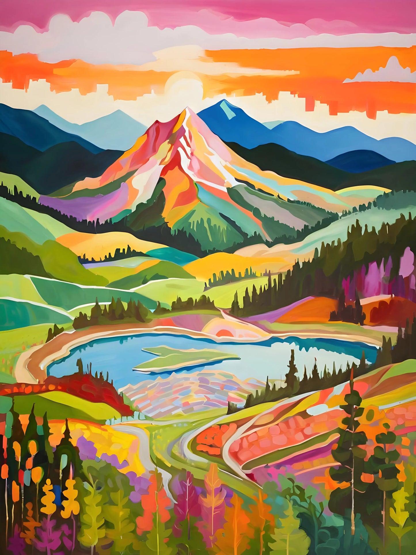 Peintures par numéros Paysages roses Montagnes