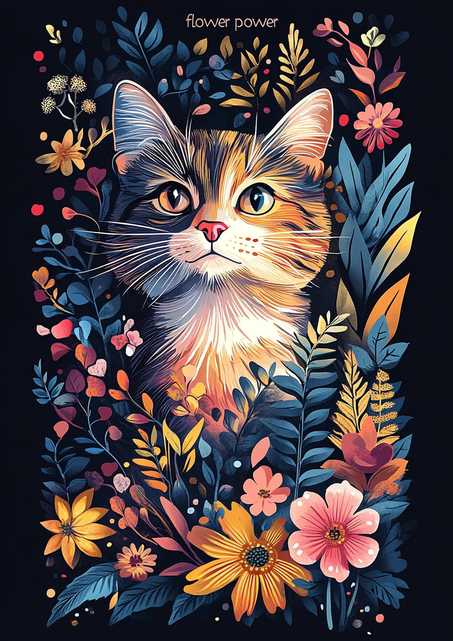 Pintura por números gato en flores