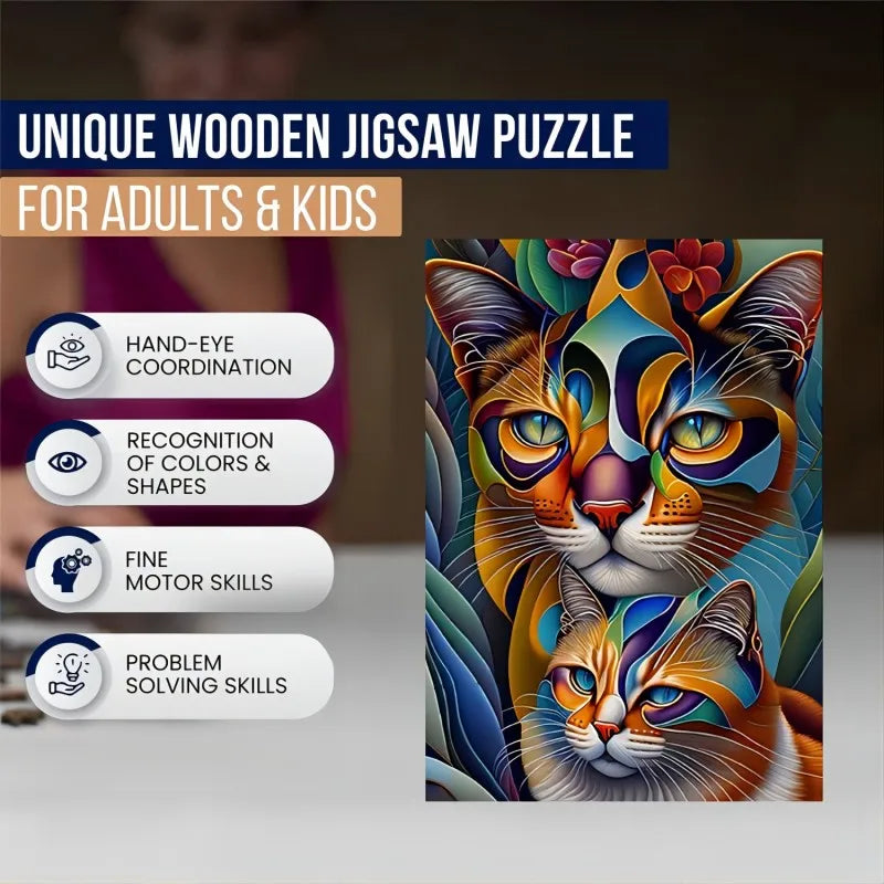 Puzzle en bois Deux chats Cadeau Jeu Activité