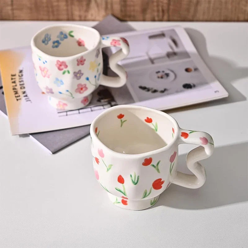 Tasse en Céramique de style coréen peinte à la main Tulipes