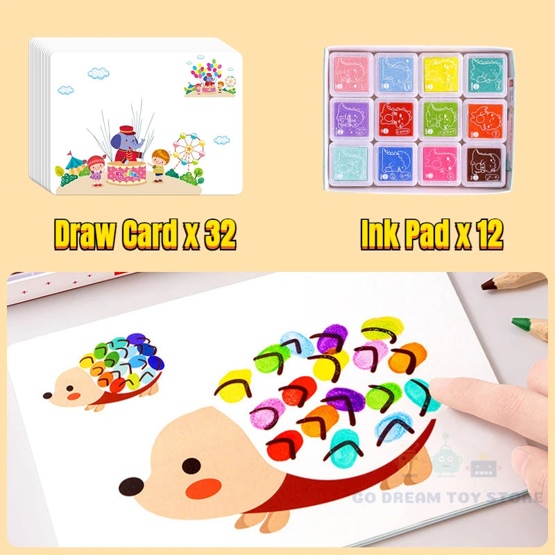 16 or 32 illustrated sheets with finger paint for children