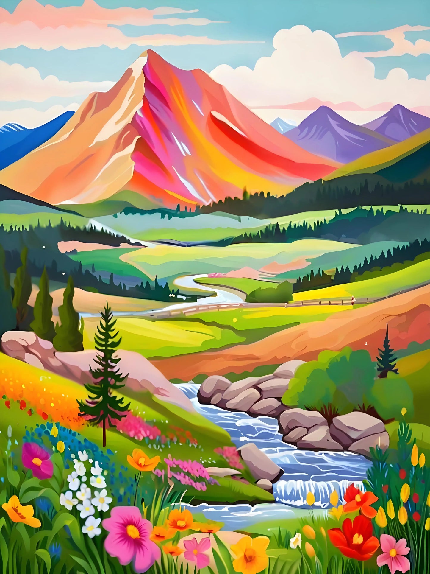 Peintures par numéros Paysages roses Montagnes