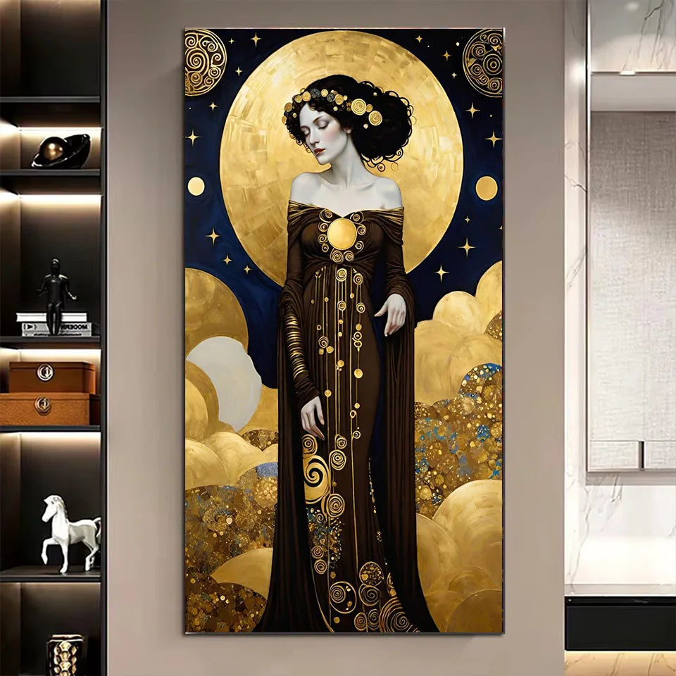 5D Diamond Painting Woman on a Golden Background in Klimt Style