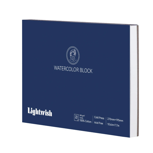 LIGHTWISH Cold Pressed Watercolor Paper Pad 20 Sheets 100% Cotton 140lb/300GSM