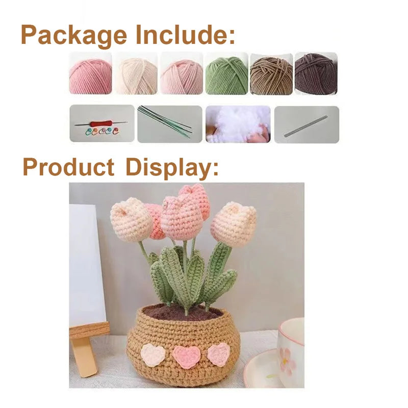 DIY Crochet Kit for Beginners Flowers: Tulip Daisy Sunflower Rose