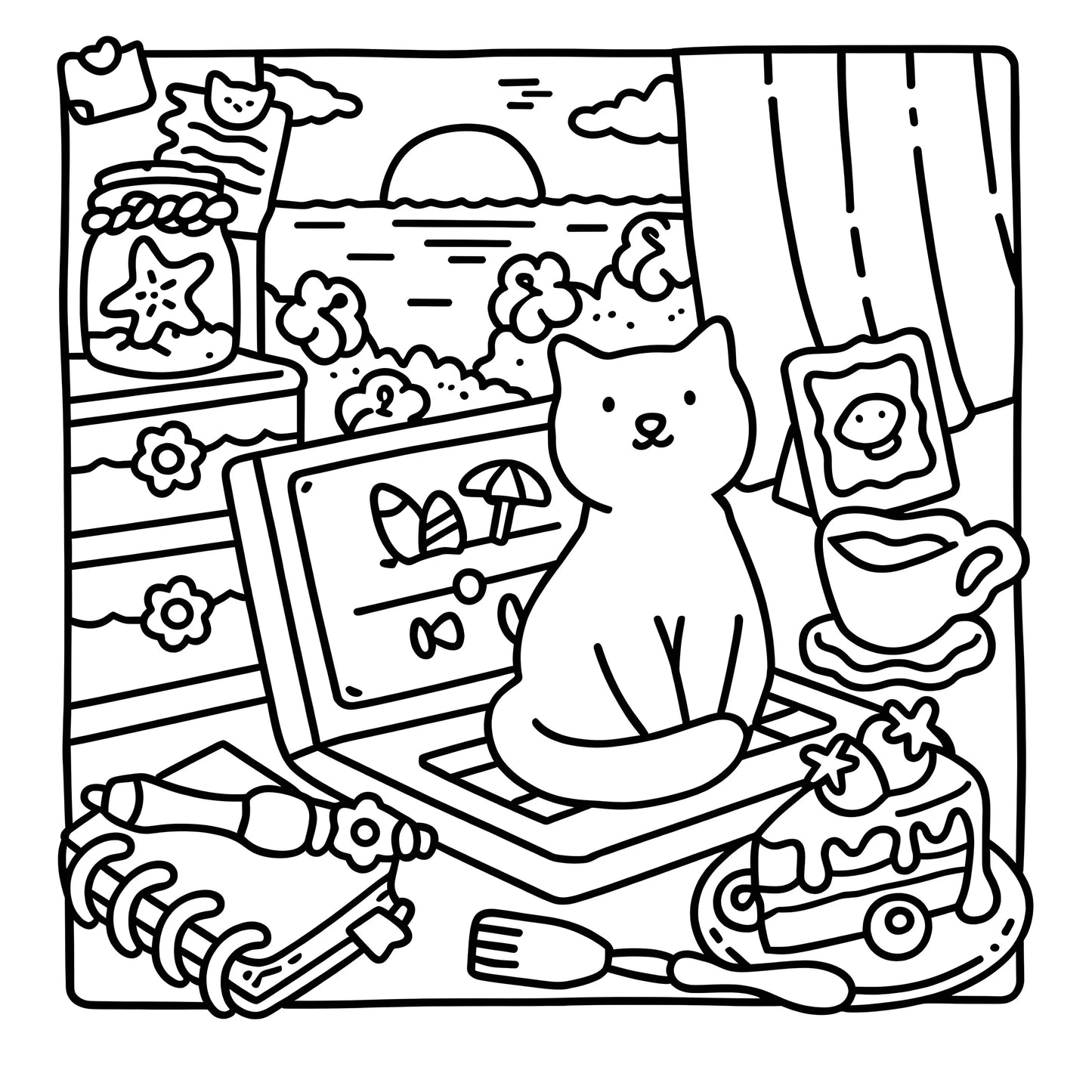 Livre de coloriage moments de chat Dessins mignons et simples