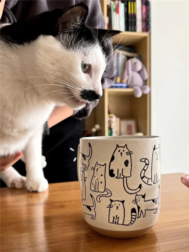 Taza pintada a mano gran capacidad gatos