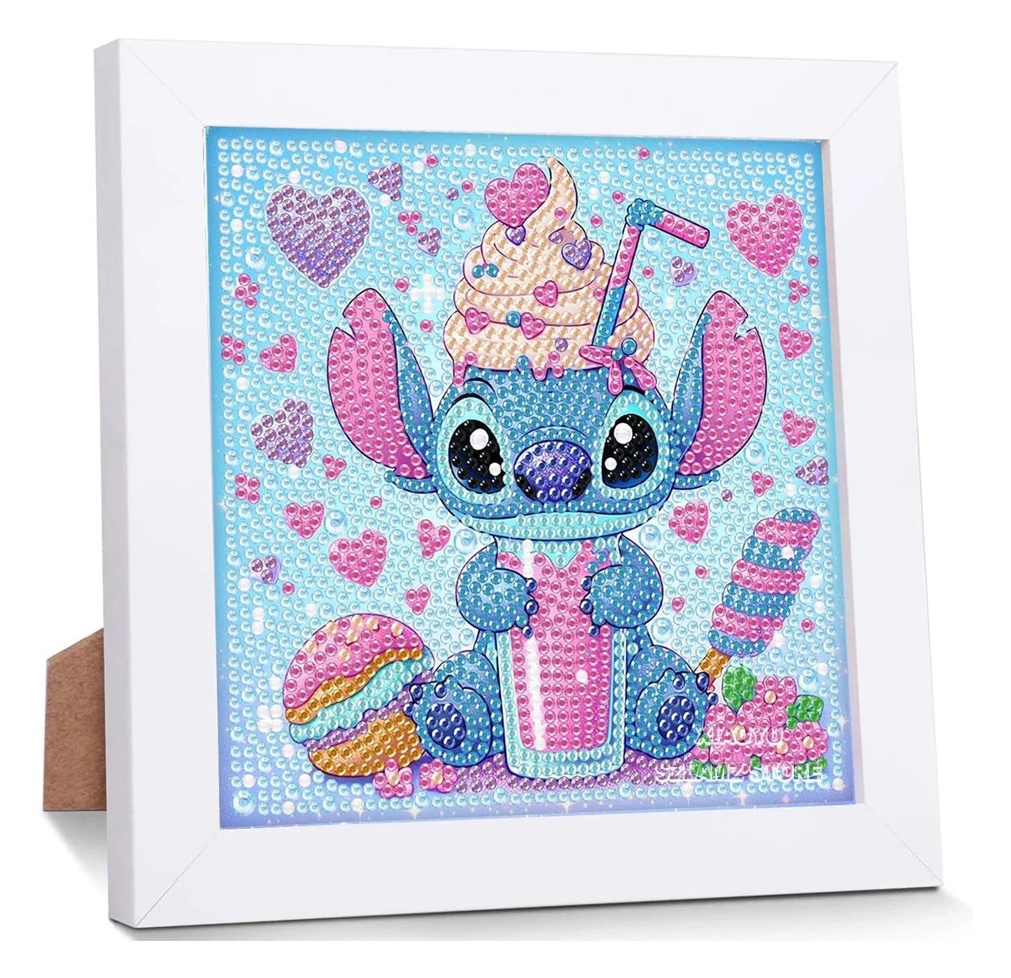 Peintures à diamants pour enfant Stitch avec cadre