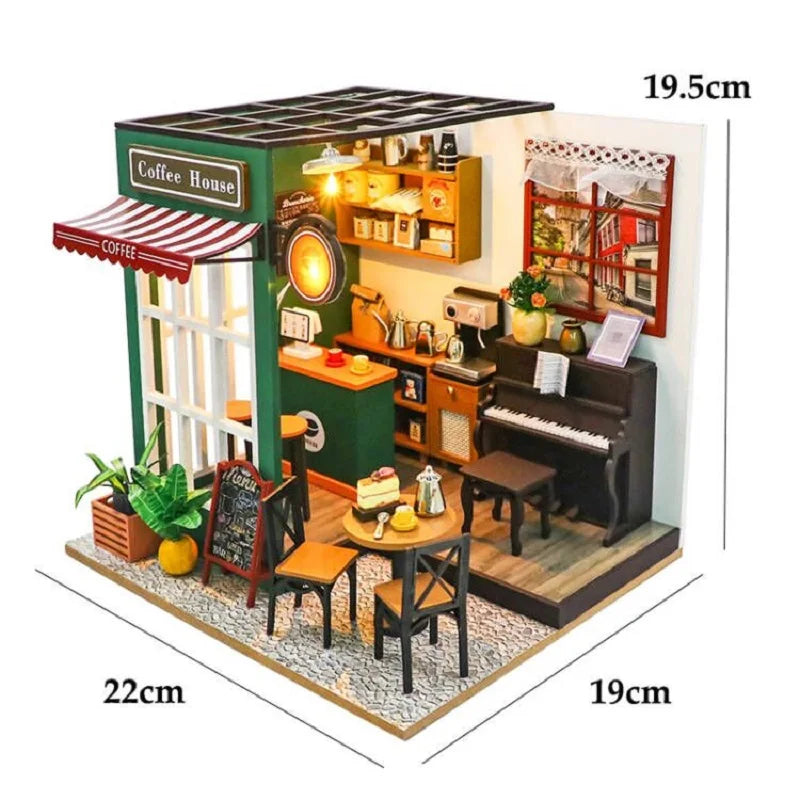 DIY 3D Dollhouse Models Cafe, Bedroom, Study, Living Room Multiple Choices