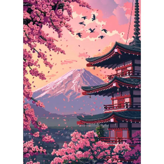 Painting by numbers Japan House Sakura Pagoda