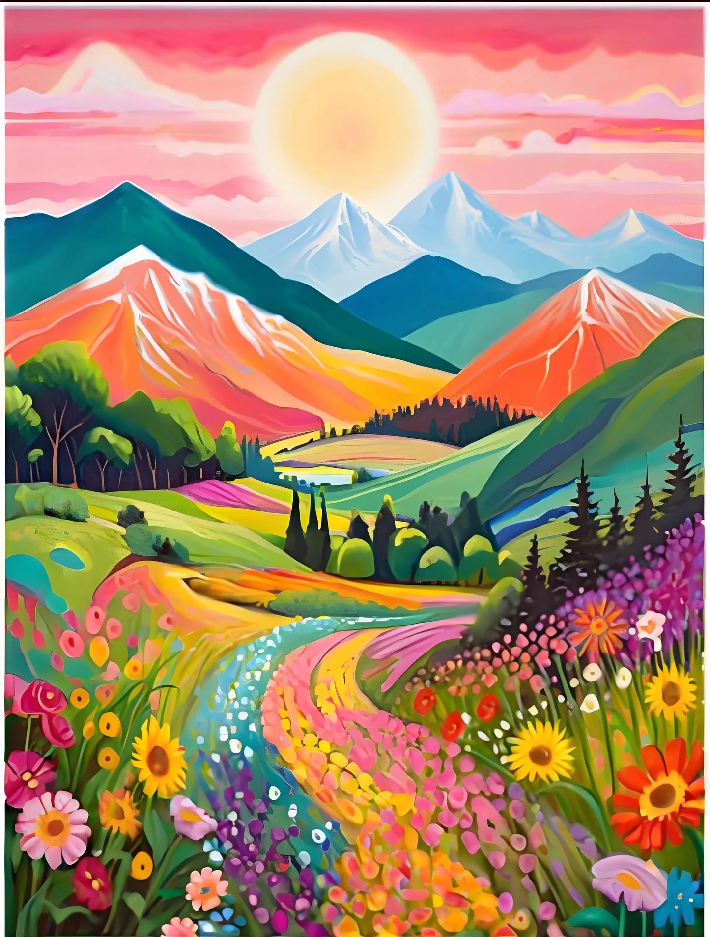 Peintures par numéros Paysages roses Montagnes