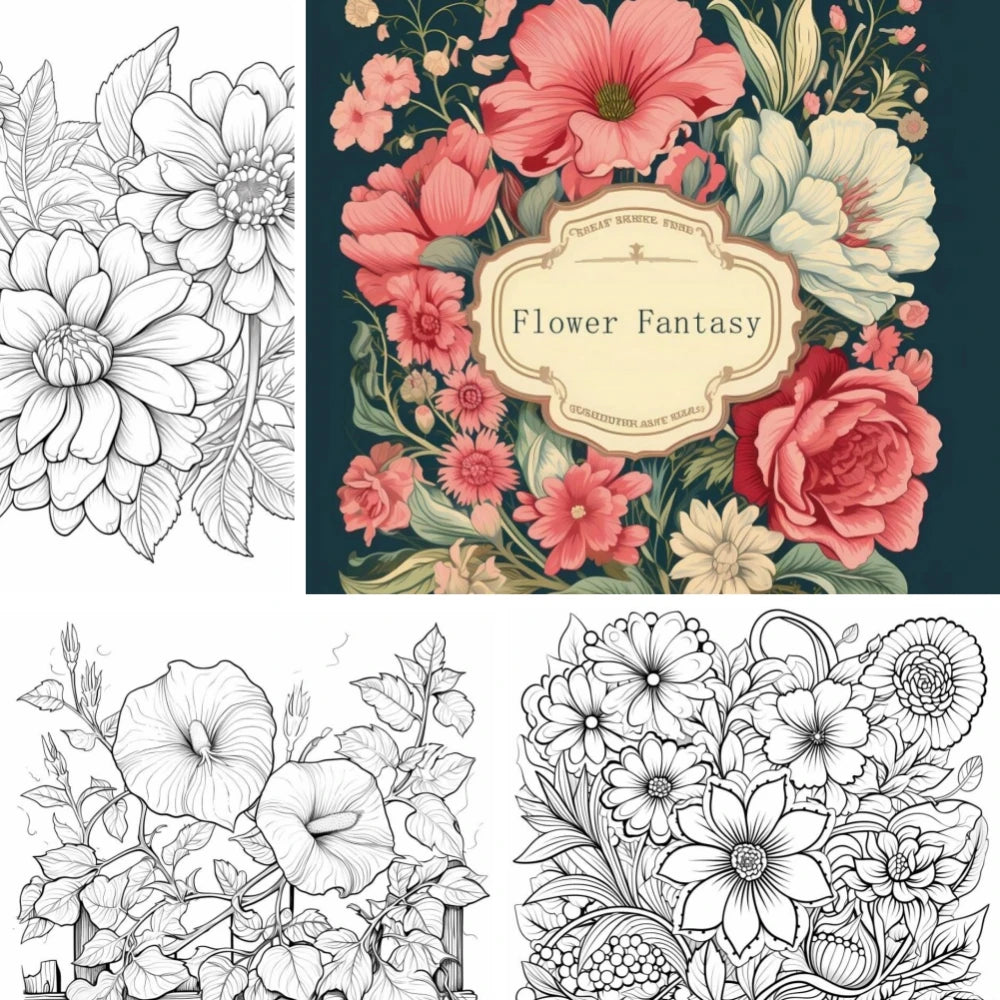 Livre de coloriage Fleur Fantaisie 22 Pages anti-stress