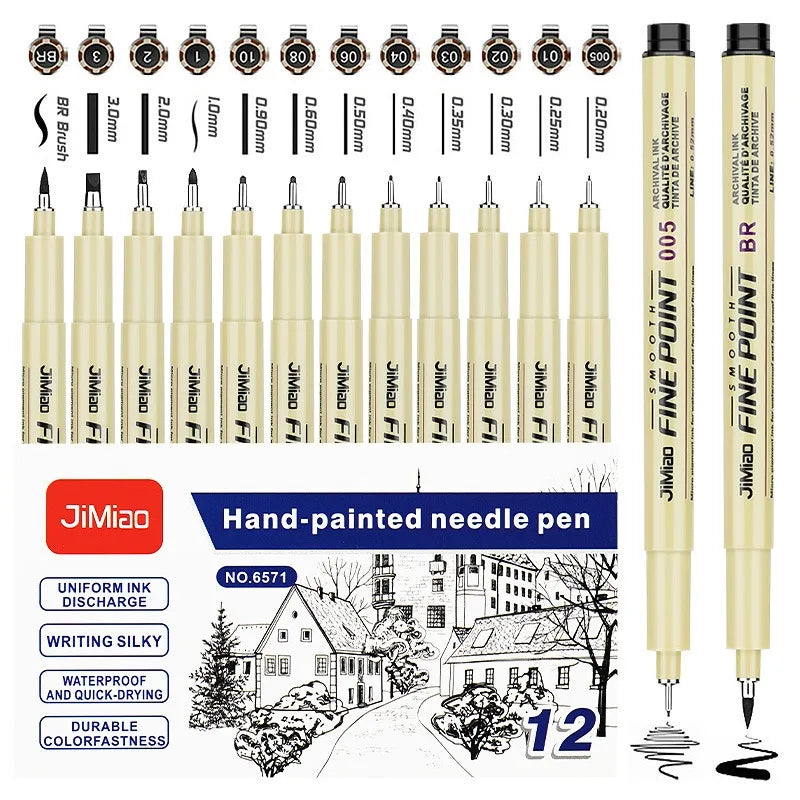 Ensemble de 6 / 9 ou 12pcs de stylos à croquis Stylos micron Art du Manga