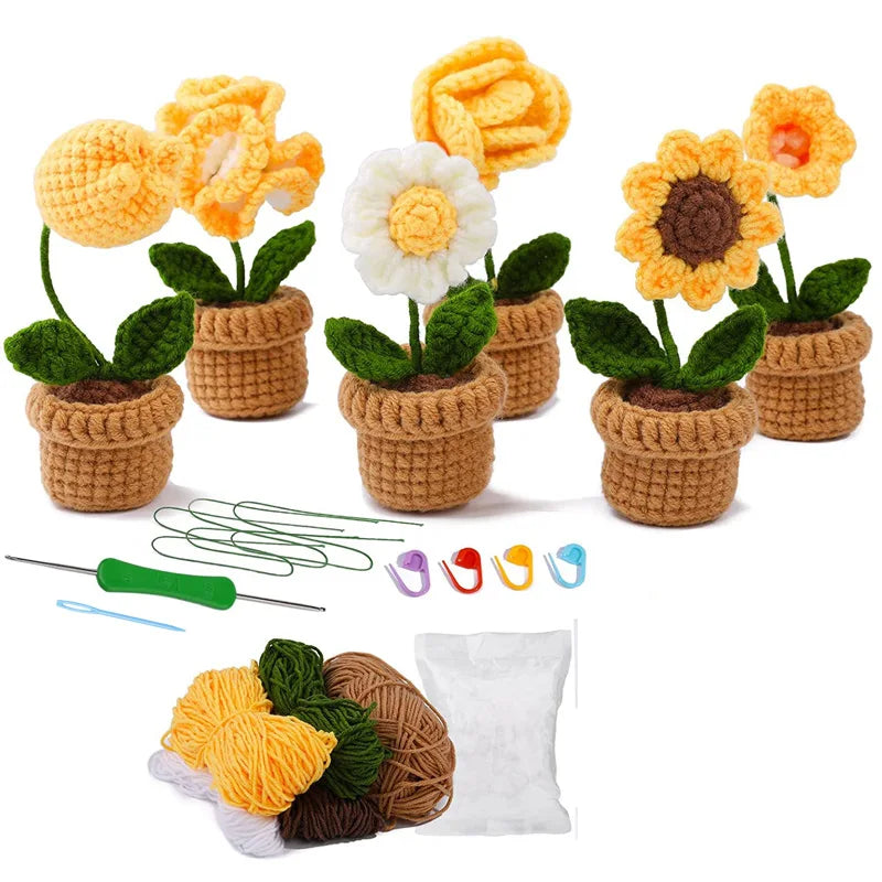 DIY Crochet Kit for Beginners Flowers: Tulip Daisy Sunflower Rose