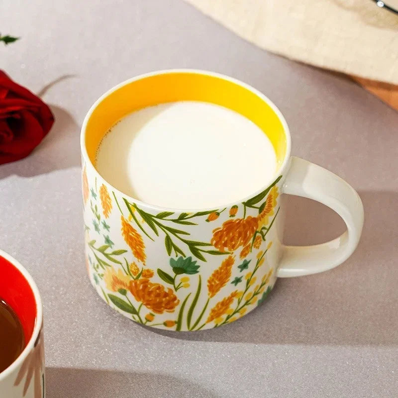 Handmade ceramic mug 450ML flowers