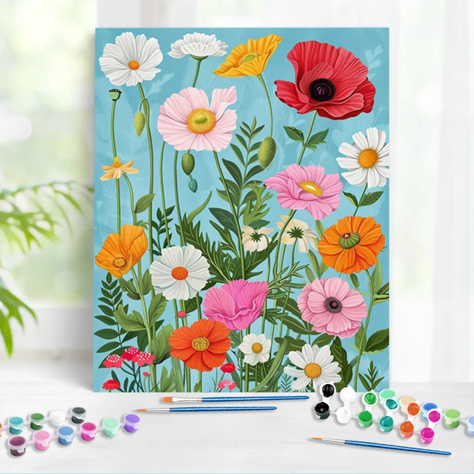 Painting by numbers colorful flowers