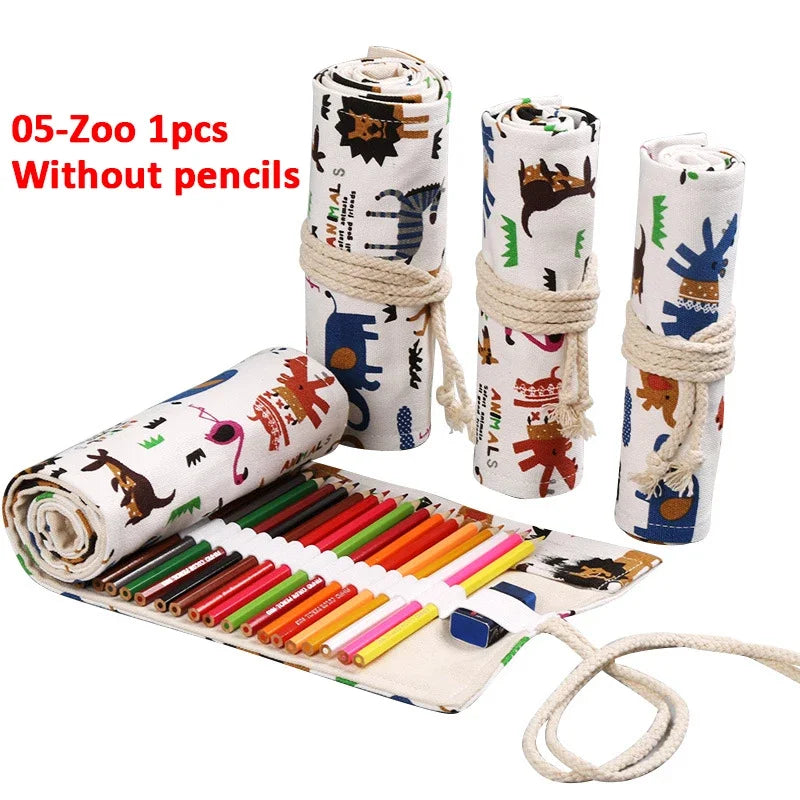 Trousse enroulable en tissu pour crayons, stylos pinceaux Plusieurs motifs disponibles