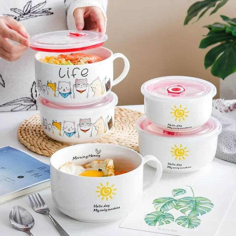 Tasse bol en céramique Chats 600-1100ml pour repas Boite à lunch