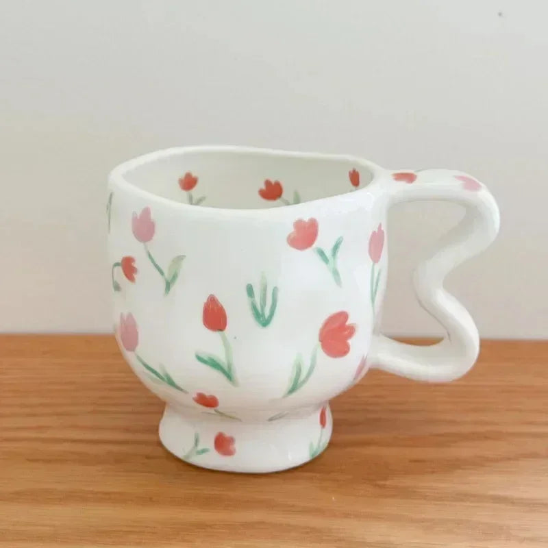 Tasse en Céramique de style coréen peinte à la main Tulipes