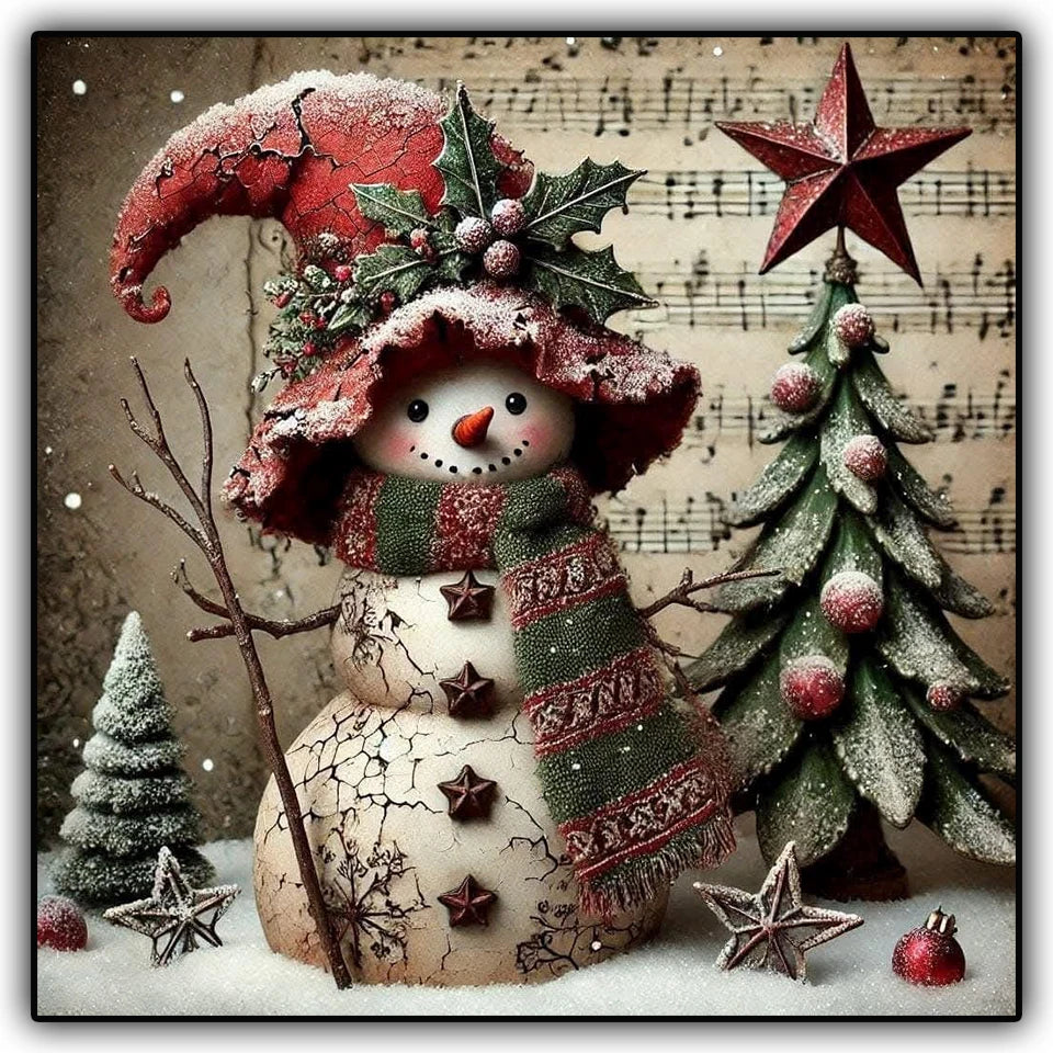 Kit de peinture à diamants Vintage bonhomme de neige de noël