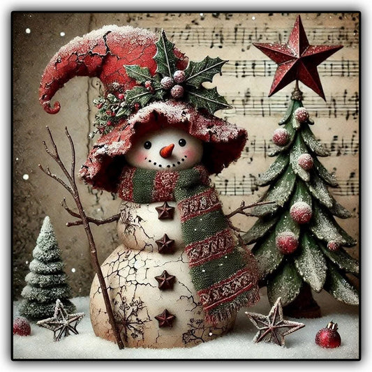 Kit de peinture à diamants Vintage bonhomme de neige de noël