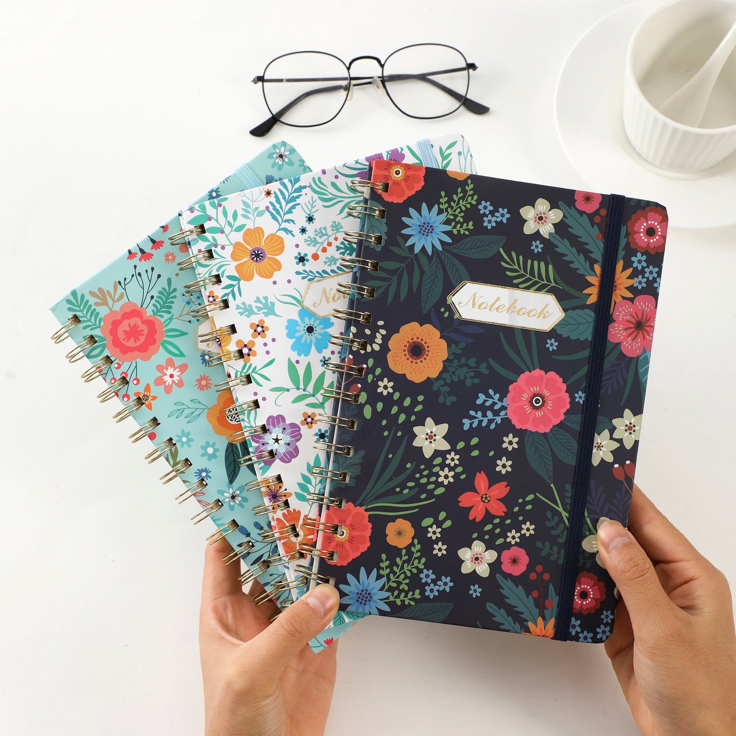 Cuadernos espirales con bonitas flores, tapa dura, 5,5 x 8,3 pulgadas, 160 páginas