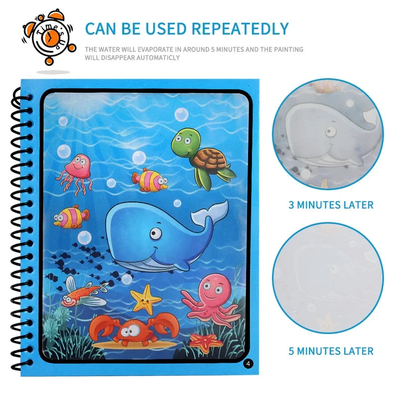 Magic Book for Children Water Drawing Montessori Reusable