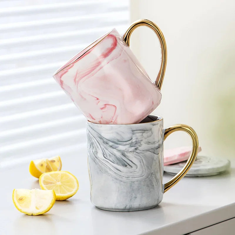 Taza de mármol estilo nórdico con borde dorado de 400 ml